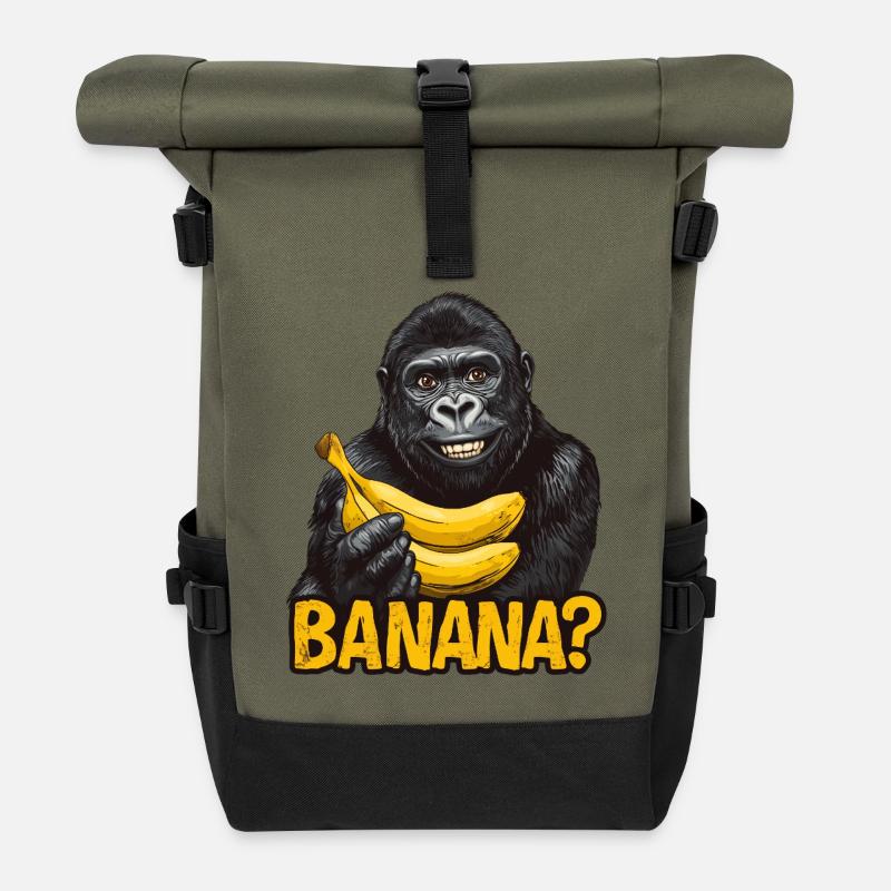 Gorilla with bananas - Roll Top Backpack - olive/black