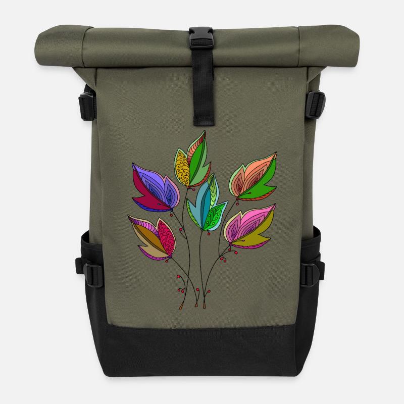 feuilles - Sac à dos roll top - olive/noir
