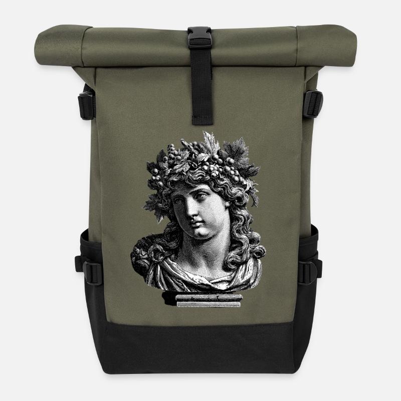 Buste antique de Bacchus – Gravure classique  - Sac à dos roll top - olive/noir