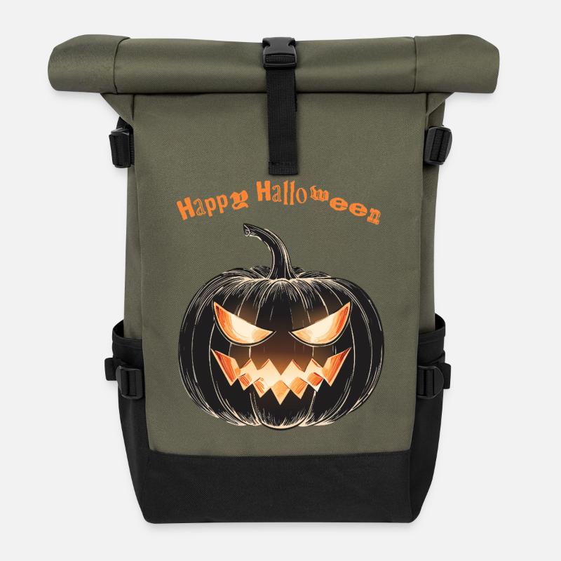 Happy Halloween - Rolltop Rucksack - Olive/Schwarz