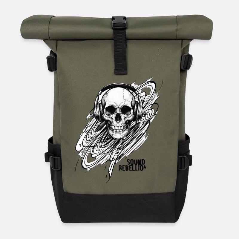 skull_headphones_upscaled_-1- - Sac à dos roll top - olive/noir
