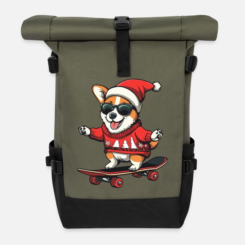 Corgi Dog Christmas Funny - Roll Top Backpack - olive/black