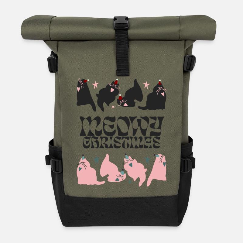 MEOWY CHRISTMAS - Roll Top Backpack - olive/black