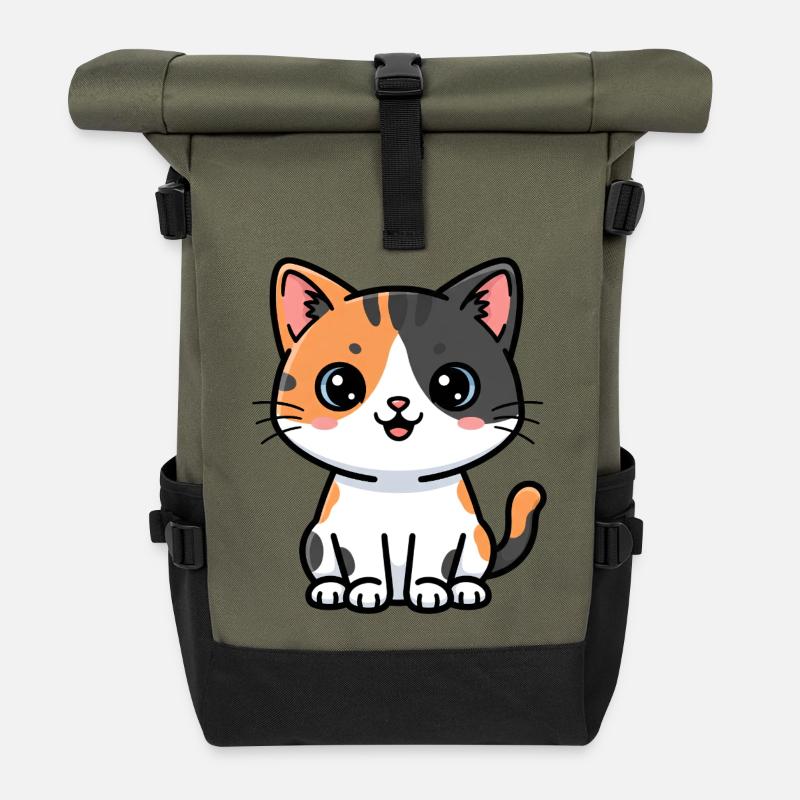 Calico Kitty Charm - Roll Top Backpack - olive/black