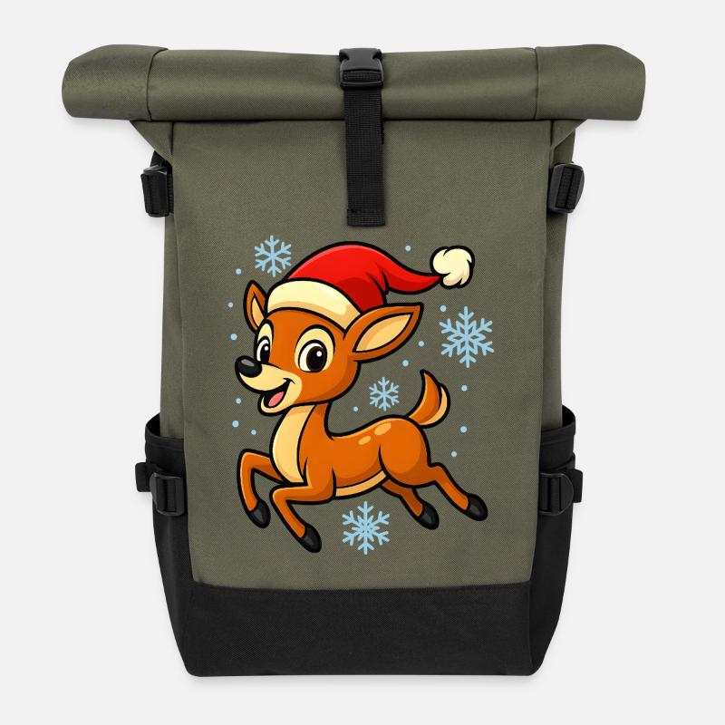 Fröhliches Rentier Kitz Lustig Weihnachtsgeschenk - Rolltop Rucksack - Olive/Schwarz