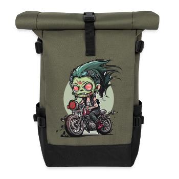 Zombie-Biker auf Halloween-Motorrad - Rolltop Rucksack - Olive/Schwarz - Vorne
