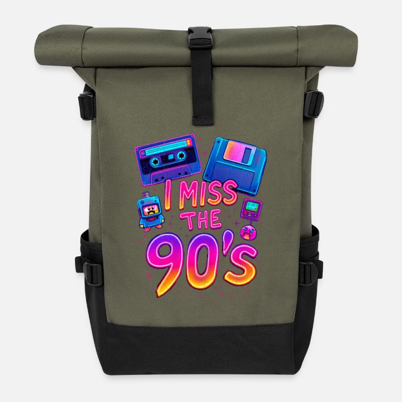 Ich vermisse die 90er – Neon-Retro-Nostalgie - Rolltop Rucksack - Olive/Schwarz
