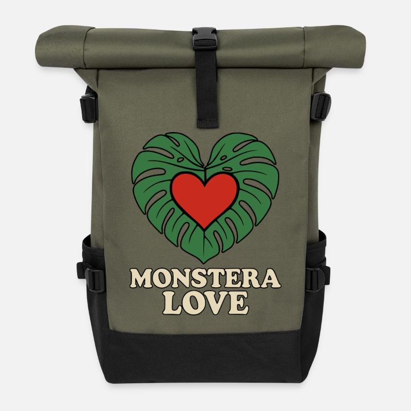 Monstera Love - Rolltop Rucksack - Olive/Schwarz