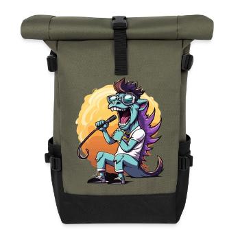 Sonnen-Stage-Drachen mit Mikro - Rolltop Rucksack - Olive/Schwarz - Vorne