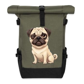 Süßer Mops mit Zwinkern Cartoon Hund Herrchen - Rolltop Rucksack - Olive/Schwarz - Vorne