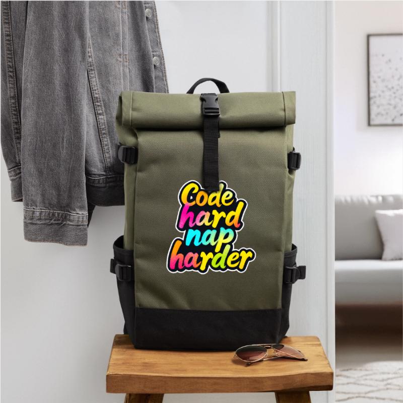 Code Hard Nickerchen Härter Lustiger Programmierer Tee Rolltop Rucksack