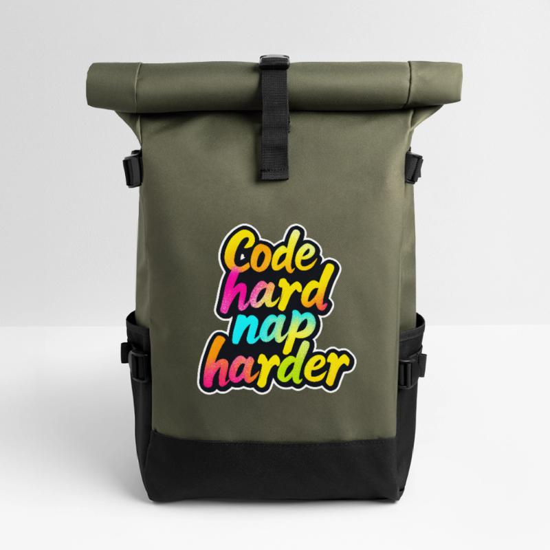 Code Hard Nap Harder Funny Programmer Tee Sac à dos roll top