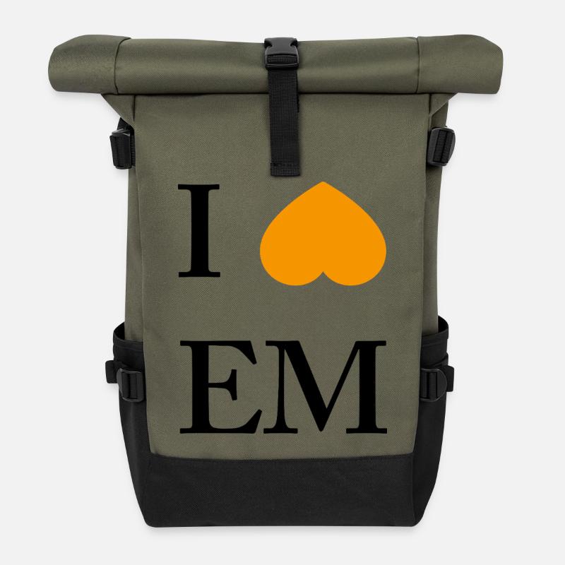 Orangener Herzakzent im Minimal-Style - Rolltop Rucksack - Olive/Schwarz