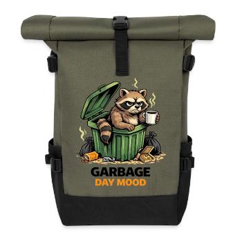 Raccoon in a Trash Can Mood - Roll Top Backpack - olive/black - Front