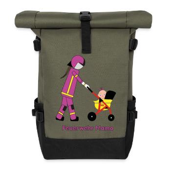 Feuerwehr Mama im Einsatz - Rolltop Rucksack - Olive/Schwarz - Vorne
