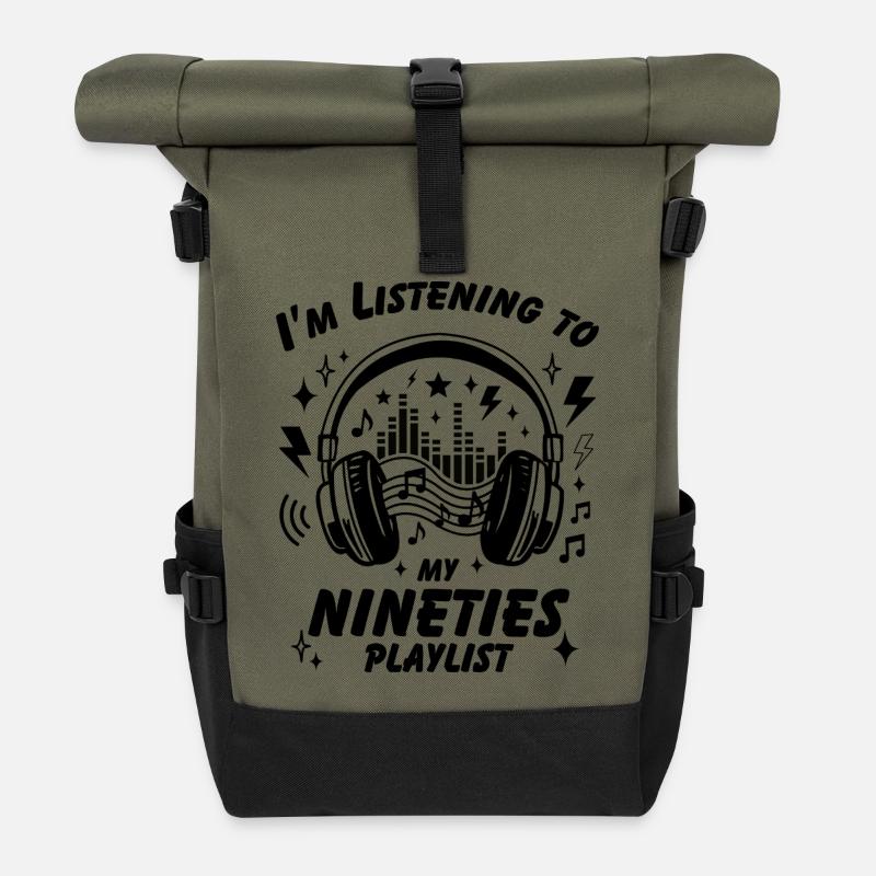 Ich höre meine Neunziger-Playlist - Rolltop Rucksack - Olive/Schwarz
