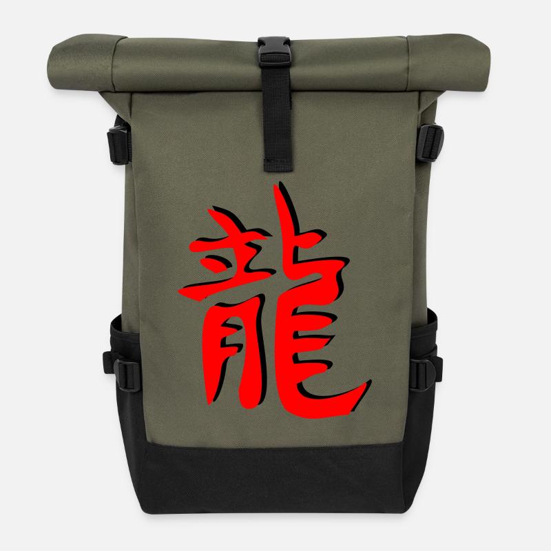 Drachen_3d_kanji - Roll Top Backpack - olive/black