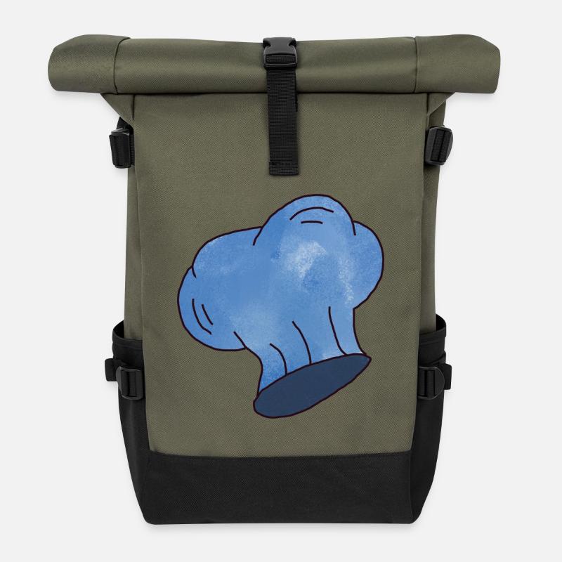 Small blue chef's hat with clouds - Roll Top Backpack - olive/black
