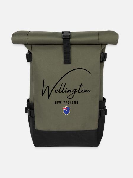 Ich liebe Wellington, Wellington Neuseeland - Rolltop Rucksack - Olive/Schwarz