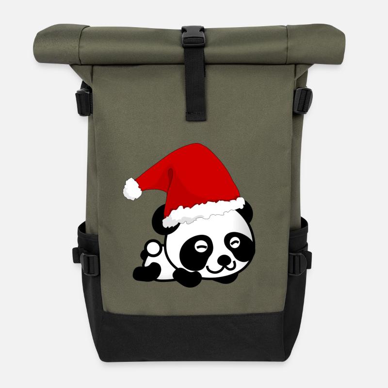 Weihnachtspanda, Panda, Weihnachten - Rolltop Rucksack - Olive/Schwarz