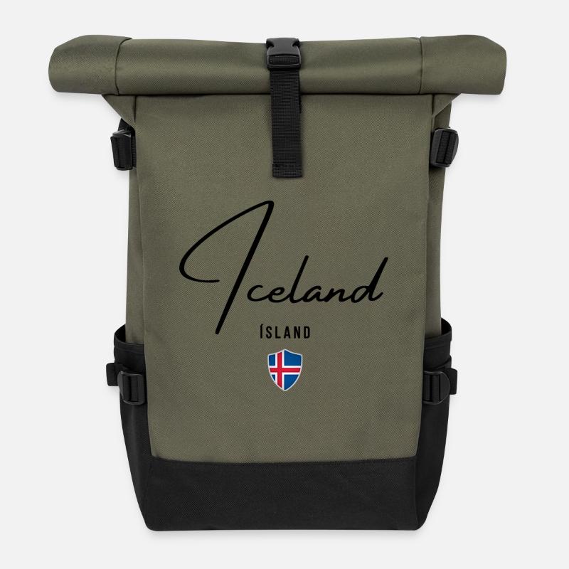 Drapeau de l’Islande, fierté islandaise - Sac à dos roll top - olive/noir