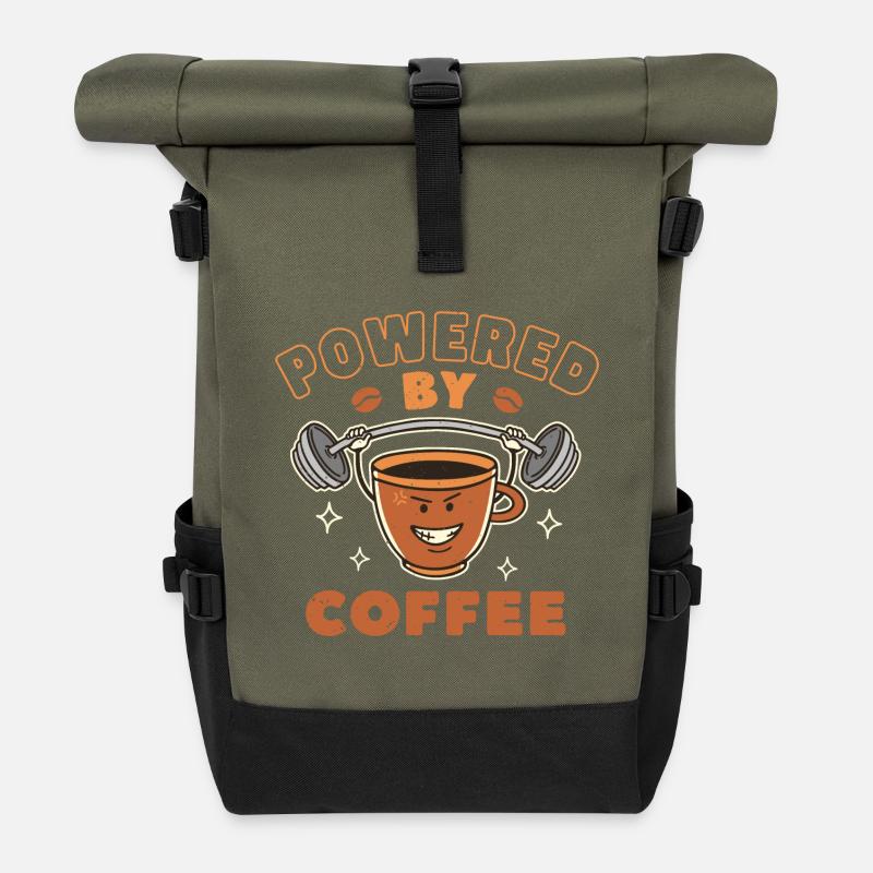 Angetrieben von Kaffee - Rolltop Rucksack - Olive/Schwarz
