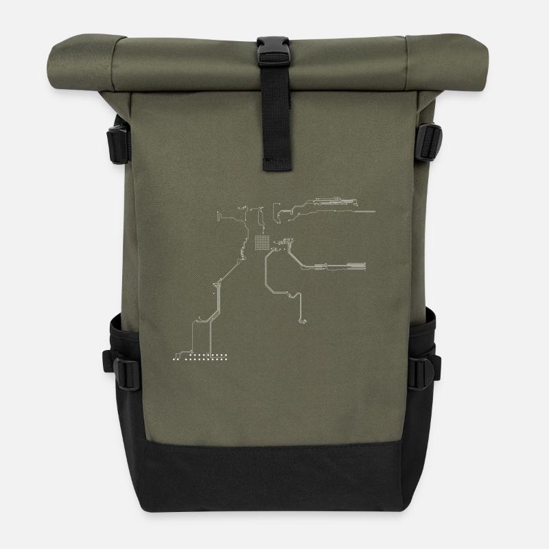Leiterbahnen in weiß - Rolltop Rucksack - Olive/Schwarz