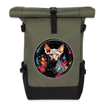 Sphynx cat portrait in watercolor technique - Roll Top Backpack - olive/black - Front