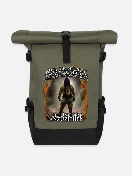 Feuerwehr - Mut Angst - Rolltop Rucksack - Olive/Schwarz