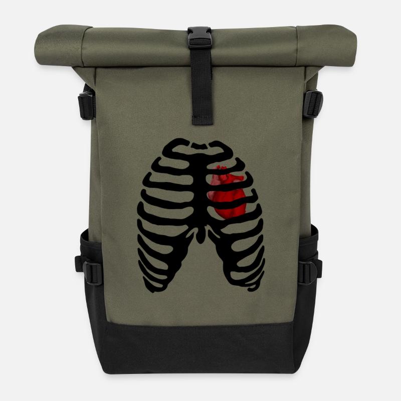 Rib cage Heart - Sac à dos roll top - olive/noir