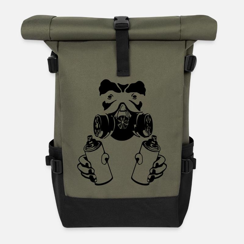 graffiti monkey - Rolltop Rucksack - Olive/Schwarz