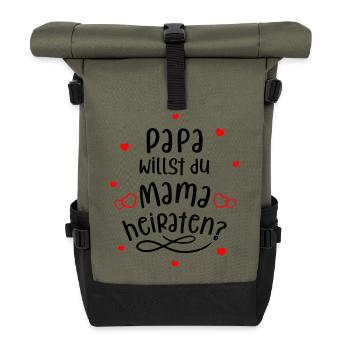 Papa willst du Mama heiraten? Süßer Heiratsantrag. - Rolltop Rucksack - Olive/Schwarz - Vorne