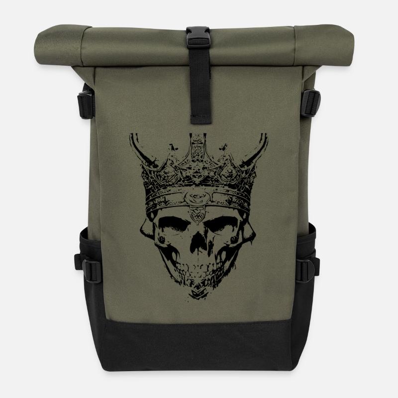 Totenkopf König mit Krone - Rolltop Rucksack - Olive/Schwarz
