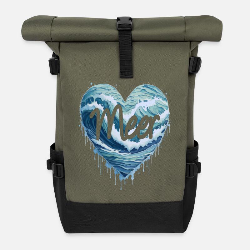 Das Meer im Herzen - Rolltop Rucksack - Olive/Schwarz