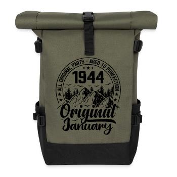 1944 Januar Original Geschenk zum 80-jährigen Jubiläum - Rolltop Rucksack - Olive/Schwarz - Vorne