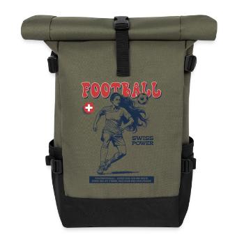 Suisse Fußballspielerin Shirt: Foulspiel mit Stil - Rolltop Rucksack - Olive/Schwarz - Vorne