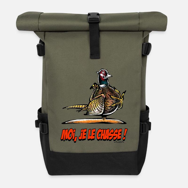 Der Fasan, Moi Je Le Chasse! - Rolltop Rucksack - Olive/Schwarz