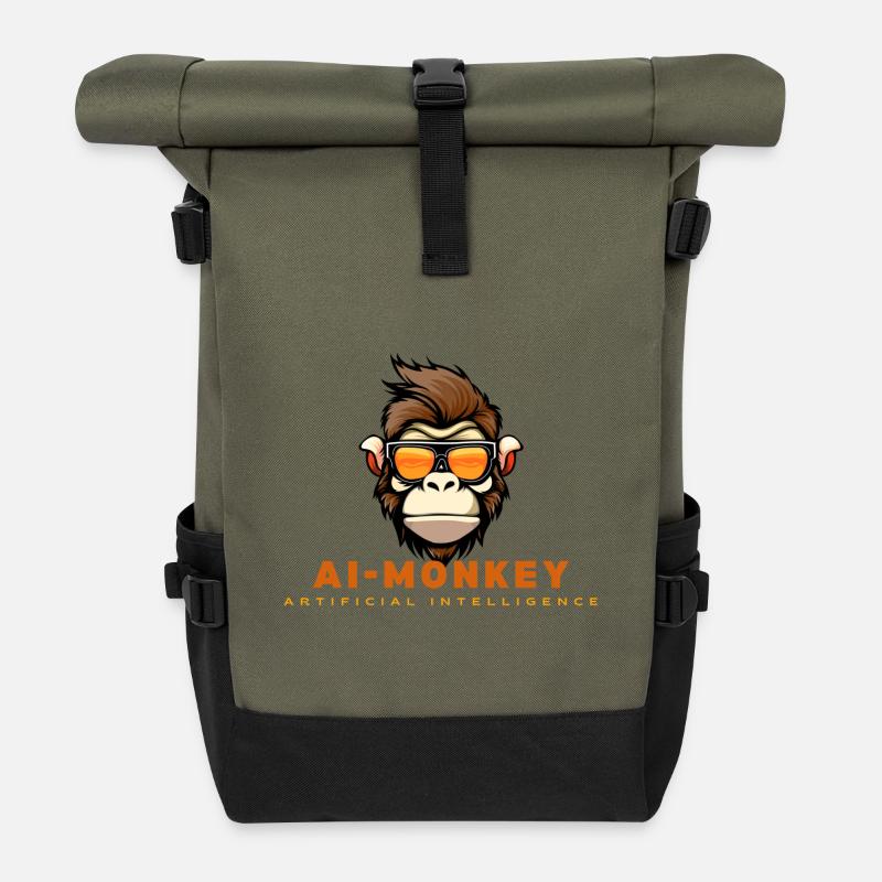 AI Affe mit Sonnenbrille - Rolltop Rucksack - Olive/Schwarz