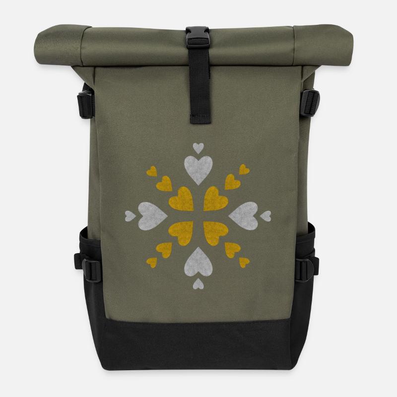 Mandala Cœurs Dorés Argentés - Sac à dos roll top - olive/noir