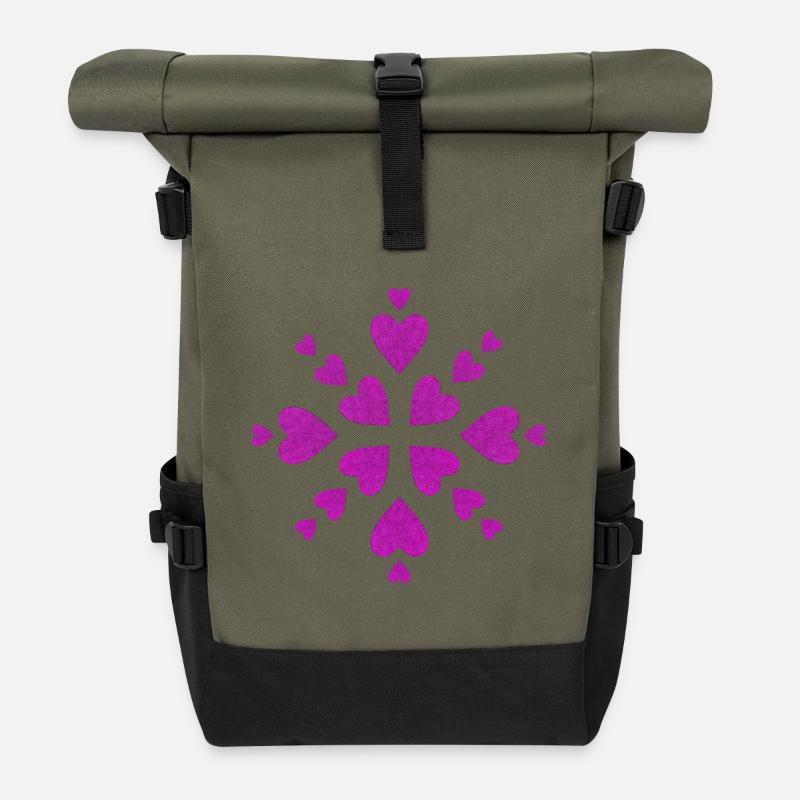 Mandala Coeurs Fuchsia - Sac à dos roll top - olive/noir