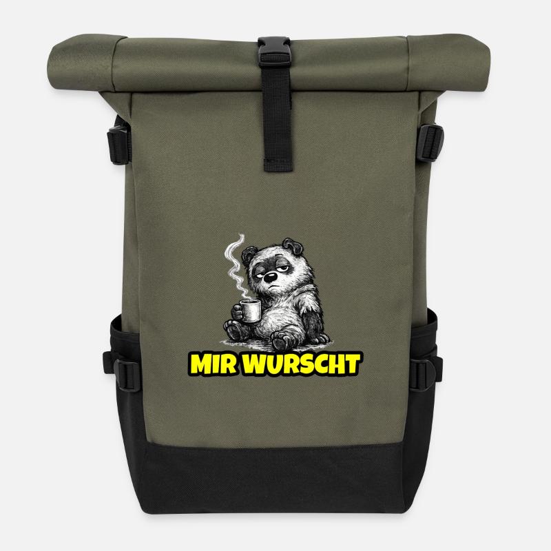 I don't care – Grumpy Bear with Coffee (Sketch) - Roll Top Backpack - olive/black