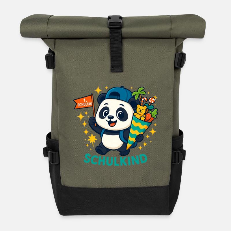 Schulkind 2026 Einschulung 2026 1. Klasse 26 - Rolltop Rucksack - Olive/Schwarz