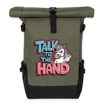 Unicorn Comic - Talk to the Hand - Roll Top Backpack - olive/black - Front
