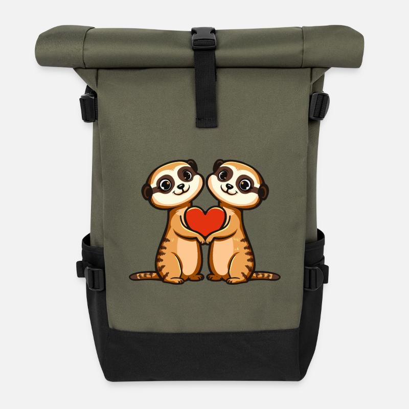 Erdmännchen Paar Valentinstag - Rolltop Rucksack - Olive/Schwarz