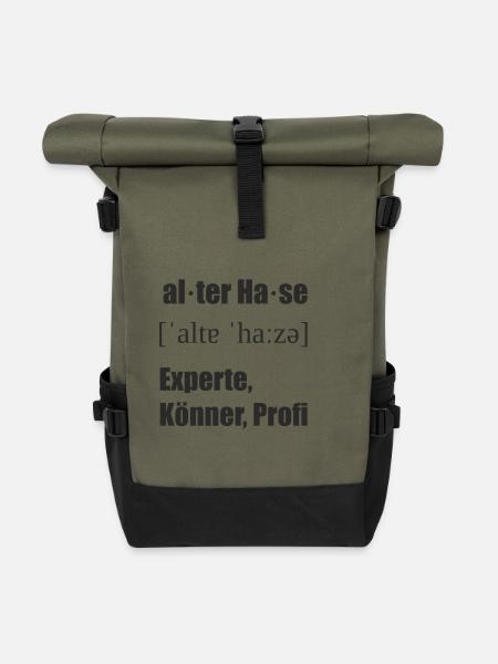 alter Hase Lautschrift - Rolltop Rucksack - Olive/Schwarz