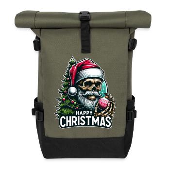 Santa Claus Skull with Christmas Ornament - Roll Top Backpack - olive/black - Front