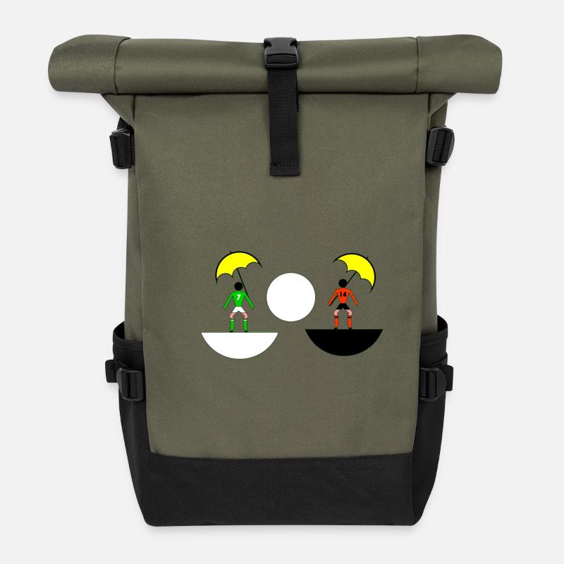 Neon-Regenschirm-Duell in geteilten Hälften - Rolltop Rucksack - Olive/Schwarz