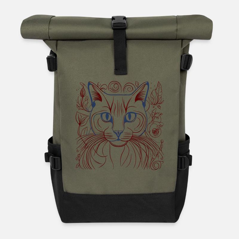Cat Cat Tiger - Roll Top Backpack - olive/black