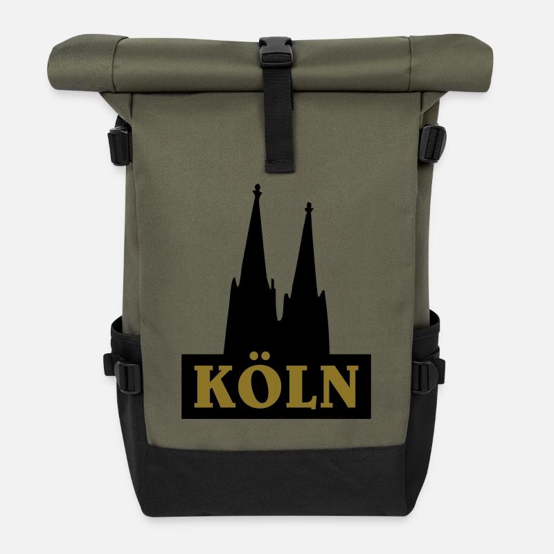 Köln Logo mit dem Kölner Dom - Rolltop Rucksack - Olive/Schwarz