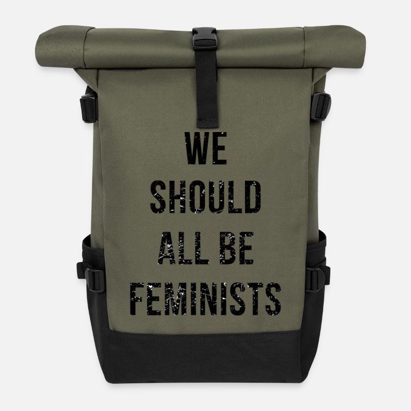 We Should All Be Feminists - Roll Top Backpack - olive/black